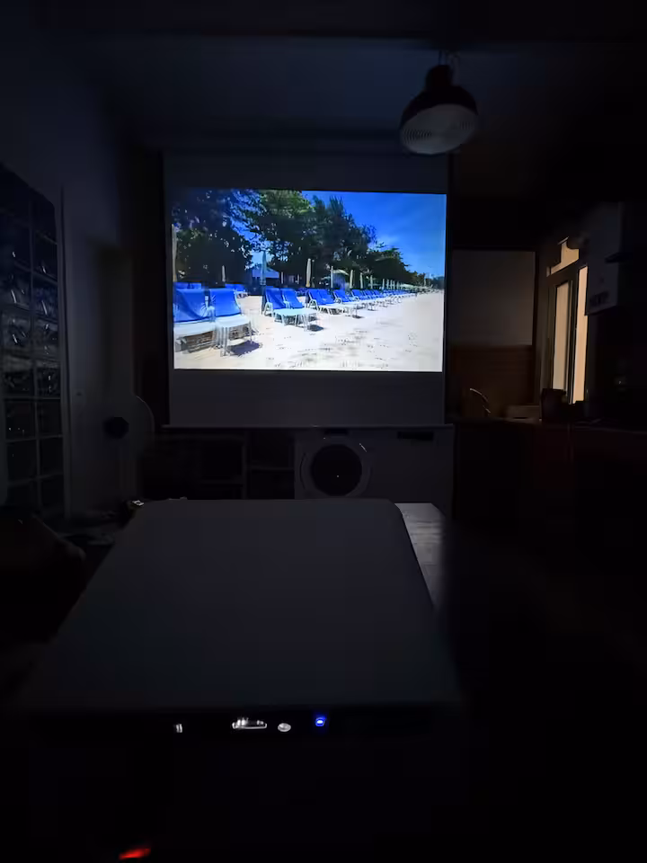 Movie night with the pull-down screen